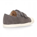 Kids suede leather Tennis type shoes laceless and with toe cap in GREY color.