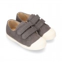Kids suede leather Tennis type shoes laceless and with toe cap in GREY color.