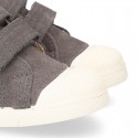 Kids suede leather Tennis type shoes laceless and with toe cap in GREY color.