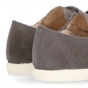 Kids suede leather Tennis type shoes laceless and with toe cap in GREY color.