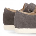 Kids suede leather Tennis type shoes laceless and with toe cap in GREY color.