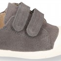 Kids suede leather Tennis type shoes laceless and with toe cap in GREY color.