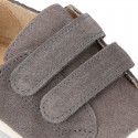 Kids suede leather Tennis type shoes laceless and with toe cap in GREY color.