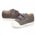 Kids suede leather Tennis type shoes laceless and with toe cap in GREY color.