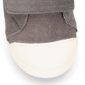 Kids suede leather Tennis type shoes laceless and with toe cap in GREY color.