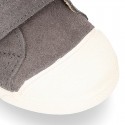 Kids suede leather Tennis type shoes laceless and with toe cap in GREY color.