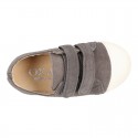 Kids suede leather Tennis type shoes laceless and with toe cap in GREY color.