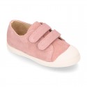 Kids suede leather Tennis type shoes laceless and with toe cap in PINK color.