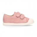 Kids suede leather Tennis type shoes laceless and with toe cap in PINK color.