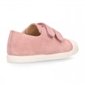 Kids suede leather Tennis type shoes laceless and with toe cap in PINK color.