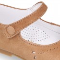 FLOWER design Girl Halter little Mary Jane shoes with button clip closure in soft suede leather.