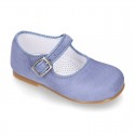 BLUE Soft suede leather little Mary Jane shoes with buckle fastening.