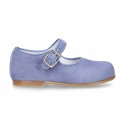 BLUE Soft suede leather little Mary Jane shoes with buckle fastening.