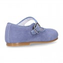 BLUE Soft suede leather little Mary Jane shoes with buckle fastening.