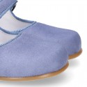 BLUE Soft suede leather little Mary Jane shoes with buckle fastening.