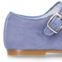 BLUE Soft suede leather little Mary Jane shoes with buckle fastening.