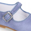 BLUE Soft suede leather little Mary Jane shoes with buckle fastening.