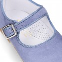 BLUE Soft suede leather little Mary Jane shoes with buckle fastening.