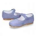 BLUE Soft suede leather little Mary Jane shoes with buckle fastening.