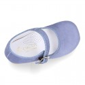 BLUE Soft suede leather little Mary Jane shoes with buckle fastening.