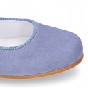 BLUE Soft suede leather little Stylized Mary Jane shoes with hook and loop closure.