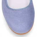 BLUE Soft suede leather little Stylized Mary Jane shoes with hook and loop closure.