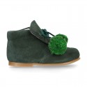 Classic suede leather ankle boots with POMPONS.