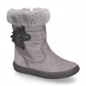 UNICORN design girl boot shoes in suede leather with Nylon.