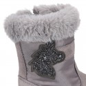 UNICORN design girl boot shoes in suede leather with Nylon.