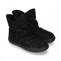 SHINY Black Suede leather girl boot shoes to dress.