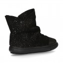 SHINY Black Suede leather girl boot shoes to dress.