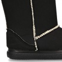 OKAA design Australian style Boot shoes in BLACK color with fake hair lining.