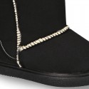 OKAA design Australian style Boot shoes in BLACK color with fake hair lining.