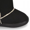 OKAA design Australian style Boot shoes in BLACK color with fake hair lining.