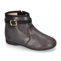 Ankle boot shoes with BUCKLE design in SHINY Serratex autumn-winter canvas.