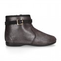 Ankle boot shoes with BUCKLE design in SHINY Serratex autumn-winter canvas.