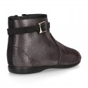 Ankle boot shoes with BUCKLE design in SHINY Serratex autumn-winter canvas.