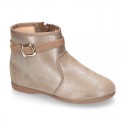 Ankle boot shoes with BUCKLE design in SHINY Serratex autumn-winter canvas.