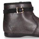 Ankle boot shoes with BUCKLE design in SHINY Serratex autumn-winter canvas.