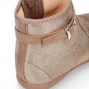 Ankle boot shoes with BUCKLE design in SHINY Serratex autumn-winter canvas.