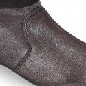 Ankle boot shoes with BUCKLE design in SHINY Serratex autumn-winter canvas.