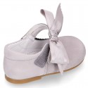 Soft suede leather little Mary Jane shoes with hook and loop strap and BIG BOW.