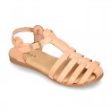 Cowhide leather sandal shoes jelly type design.