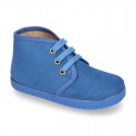 Kids Blue canvas Casual Bootie shoes with laces.