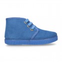 Kids Blue canvas Casual Bootie shoes with laces.