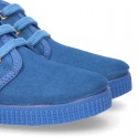 Kids Blue canvas Casual Bootie shoes with laces.