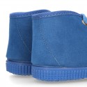 Kids Blue canvas Casual Bootie shoes with laces.