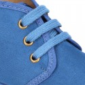 Kids Blue canvas Casual Bootie shoes with laces.