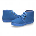 Kids Blue canvas Casual Bootie shoes with laces.