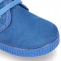 Kids Blue canvas Casual Bootie shoes with laces.